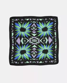 Черно-синий шелковый шарф с этническим принтом Fio de Marti