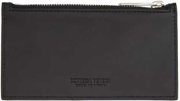 Черно-синяя визитница Intrecciato на молнии Bottega Veneta