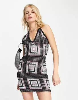 Черно-сиреневое платье мини с бретелью крючком ASOS DESIGN
