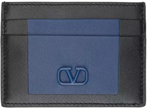 Черно-темно-синий визитница с логотипом VLogo Valentino Garavani