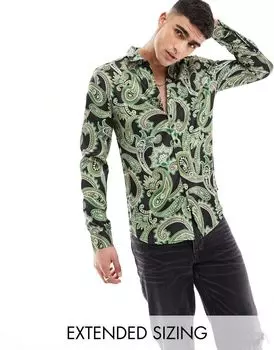 Черно-зеленая рубашка с принтом пейсли ASOS DESIGN
