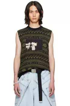 Черно-зеленый потертый жилет LU'U DAN