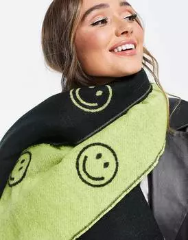 Черно-желтый жаккардовый шарф с принтом ASOS DESIGN happy face