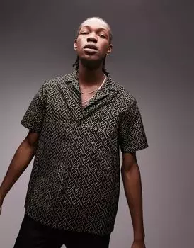 Черно-золотая прозрачная рубашка Topman с выгоревшим шевроном и воротником с лацканами