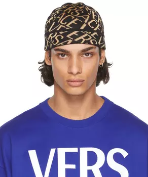 Черно-золотая шапка из шерсти с логотипом Versace