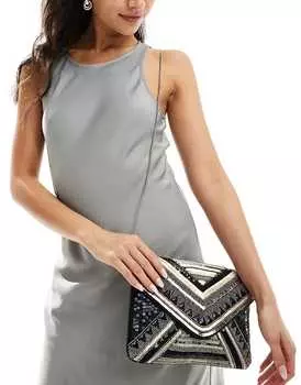 Черно-золотой клатч-конверт с бисером True Decadence