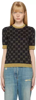 Черно-золотой свитер с узором GG с люрексом Gucci