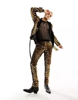 Черно-золотые костюмные брюки скинни с бриллиантовыми пайетками ASOS DESIGN