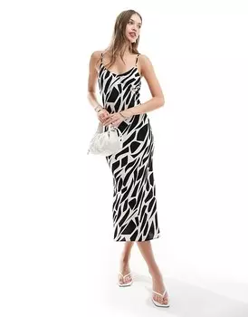 Черное абстрактное платье миди с бретелями New Look