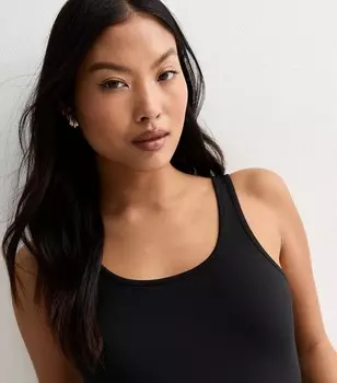 Черное эластичное боди-стринги Petite с круглым вырезом New Look, черный