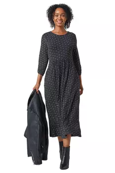 Черное эластичное платье миди с карманами и рюшами Roman Petite