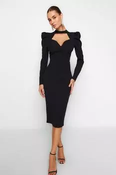 Черное элегантное тканое вечернее платье Trendyol, черный