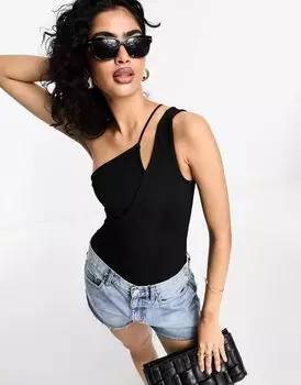 Черное асимметричное боди River Island с декоративным вырезом
