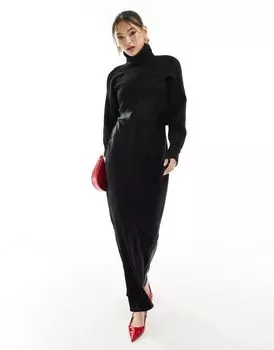 Черное атласное гибридное платье макси River Island