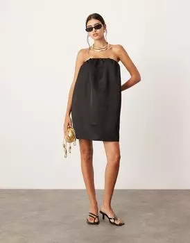 Черное атласное мини-платье без бретелек ASOS