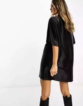 Черное атласное платье-футболка оверсайз ASOS