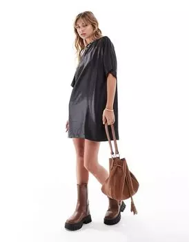 Черное атласное платье-футболка оверсайз ASOS DESIGN