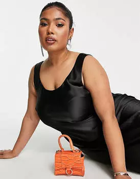 Черное атласное платье-комбинация миди ASOS DESIGN Curve