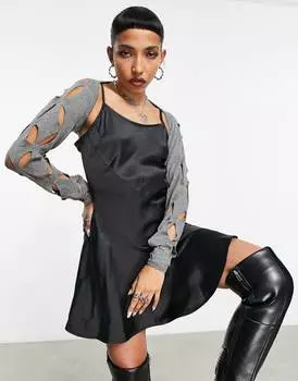 Черное атласное платье-комбинация с открытой спиной COLLUSION