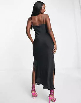Черное атласное платье макси на бретельках ASOS DESIGN