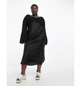 Черное атласное платье макси с длинными рукавами и лифом ASOS DESIGN Curve с лифом ASOS DESIGN Curve ASOS Curve