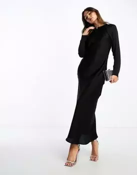 Черное атласное платье макси с пуговицами ASOS DESIGN