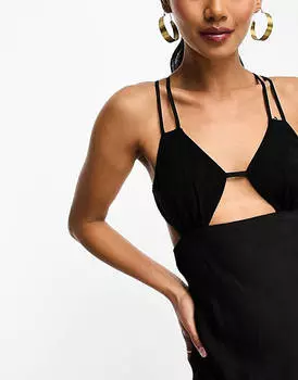 Черное атласное платье макси с вырезами и вырезами на груди ASOS DESIGN