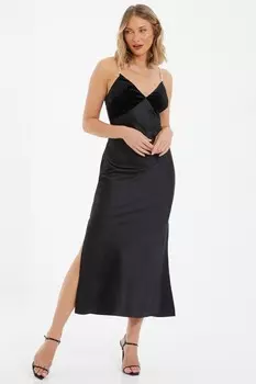 Черное атласное платье миди QUIZ Clothing