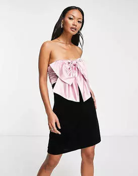 Черное бархатное платье мини с объемным атласным бантом и бантом & Other Stories