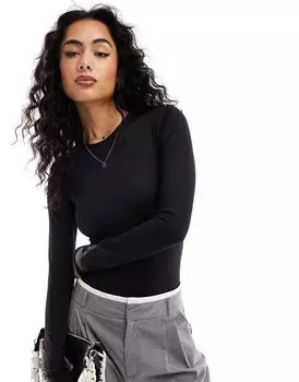 Черное бесшовное боди с длинными рукавами Stradivarius