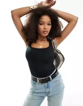 Черное бесшовное боди с открытой спиной Hollister