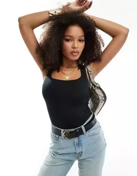 Черное бесшовное боди с открытой спиной Hollister