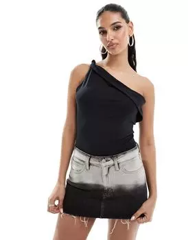 Черное боди Abercrombie & Fitch с витым ремнем на одно плечо