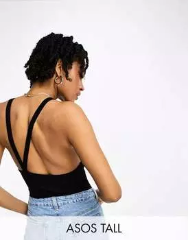 Черное боди ASOS DESIGN Tall с асимметричными бретелями сзади