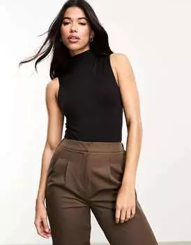Черное боди без рукавов с высоким воротником и скульптурой Vero Moda