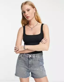 Черное боди без рукавов со швами Topshop