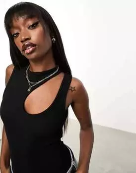 Черное боди-борцовка с вырезами на плечах ASOS