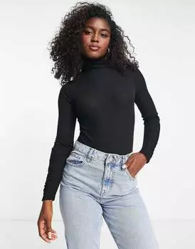 Черное боди из фактурной сетки с высоким вырезом Miss Selfridge