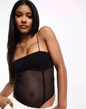 Черное боди на бретельках и сетке ASOS