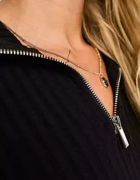 Черное боди на молнии с воротником-воронкой Miss Selfridge