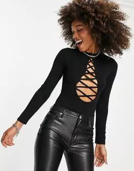 Черное боди на шнуровке с экстремальными вырезами ASOS DESIGN