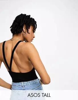Черное боди с асимметричными бретелями на спине ASOS DESIGN Tall