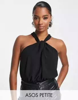 Черное боди с деталями и завязкой на спине ASOS DESIGN Petite