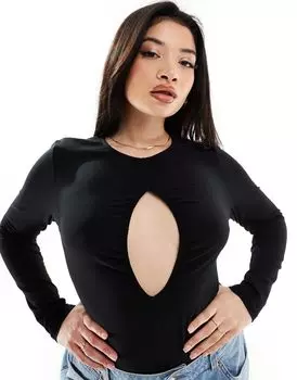 Черное боди с длинными рукавами и вертикальным разрезом ASOS DESIGN Curve ASOS