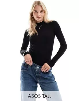 Черное боди с длинными рукавами и высоким воротником ASOS DESIGN Tall