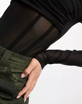 Черное боди с длинными рукавами и запахом ASOS DESIGN