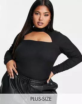 Черное боди с длинными рукавами Yours