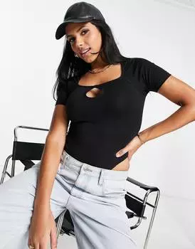 Черное боди с короткими рукавами и каплевидным вырезом ASOS DESIGN