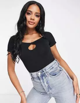 Черное боди с короткими рукавами и каплевидным вырезом ASOS DESIGN