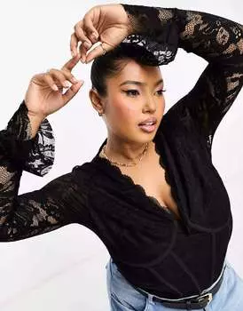 Черное боди с кружевным корсетом Jaded Rose